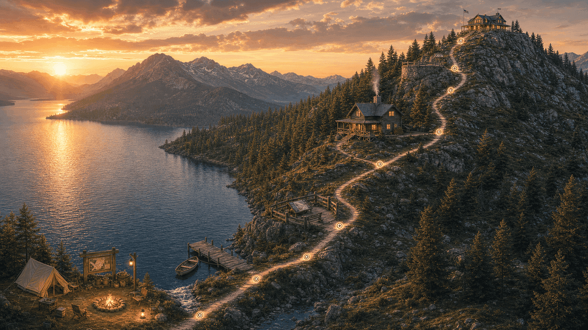 A retirement journey map from shoreline to mountain home