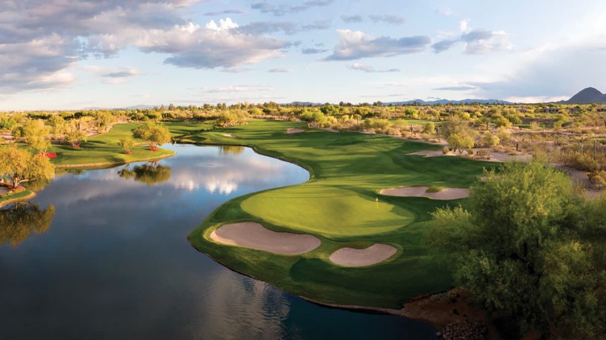 The par-4 18th on the Raptor course at Grayhawk Golf Club in Scottsdale, Arizona